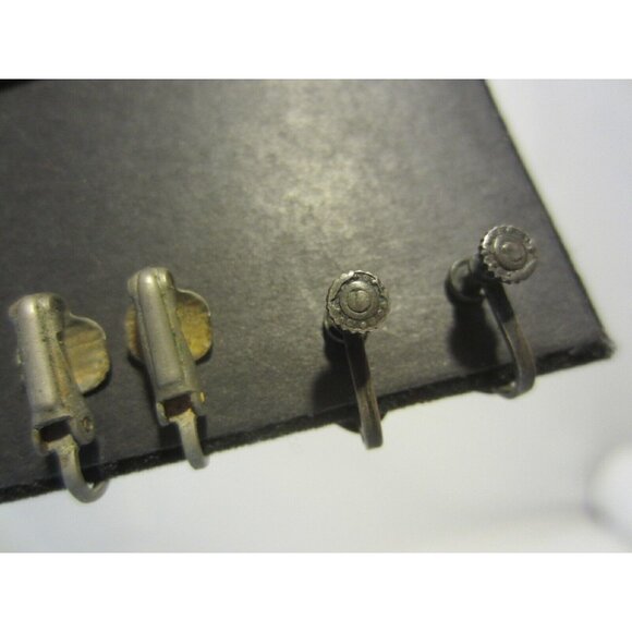 Blue heart silver screwback earrings knots curves & amber stone 4 pair VINTAGE - Picture 8 of 9